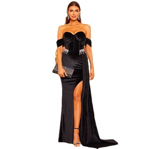 <span class=keywords><strong>Robe</strong></span> de soirée <span class=keywords><strong>longue</strong></span> en velours, épaules dénudées, sirène <span class=keywords><strong>fendue</strong></span> sur le côté, Sexy, bon marché - Product Image 1