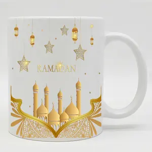 Tasses en céramique blanches personnalisées de 11oz Mubarak-happy Eid bénédiction après Ramadan fêtes musulmanes islamiques croissant Ramadan