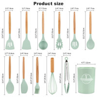 Vente en gros de 12 pièces d'accessoires de cuisine et d'outils de cuisine avec poignées en bois Ustensiles de cuisine en silicone Cuisine alimentaire Utilisation de cocina