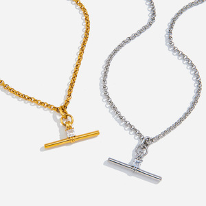 T Shape Zircon <b>Titanium</b> Steel Necklace Geometric Design Clavicle <b>Chain</b> For Women Everyday Wear - Product Image 1