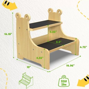 Wooden Kids Step <b>Stool</b> Natural Color Safety Non-Slip Surface For <b>Bathroom</b> Kitchen Learning Tower - Product Image 4
