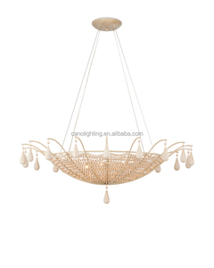 Lámpara de Araña Decorativa Bohemia de Madera Blanca Lavada con Cuentas, Lámpara Colgante de Hierro con Forma de Globo - Product Image 1