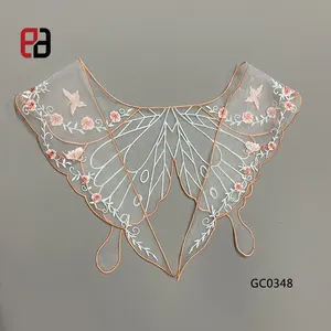 彩色刺绣蝴蝶蕾丝衣领刺绣领口装饰贴花装饰蝴蝶花朵衣领