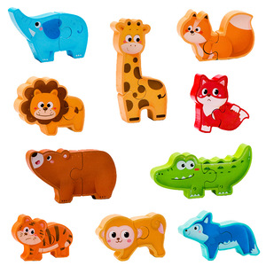 Giáo dục phim hoạt hình câu đố trò chơi trẻ em học tập đồ chơi Montessori động vật phù hợp với đồ chơi bằng gỗ cho trẻ em xếp chồng khối xây dựng - Product Image 1