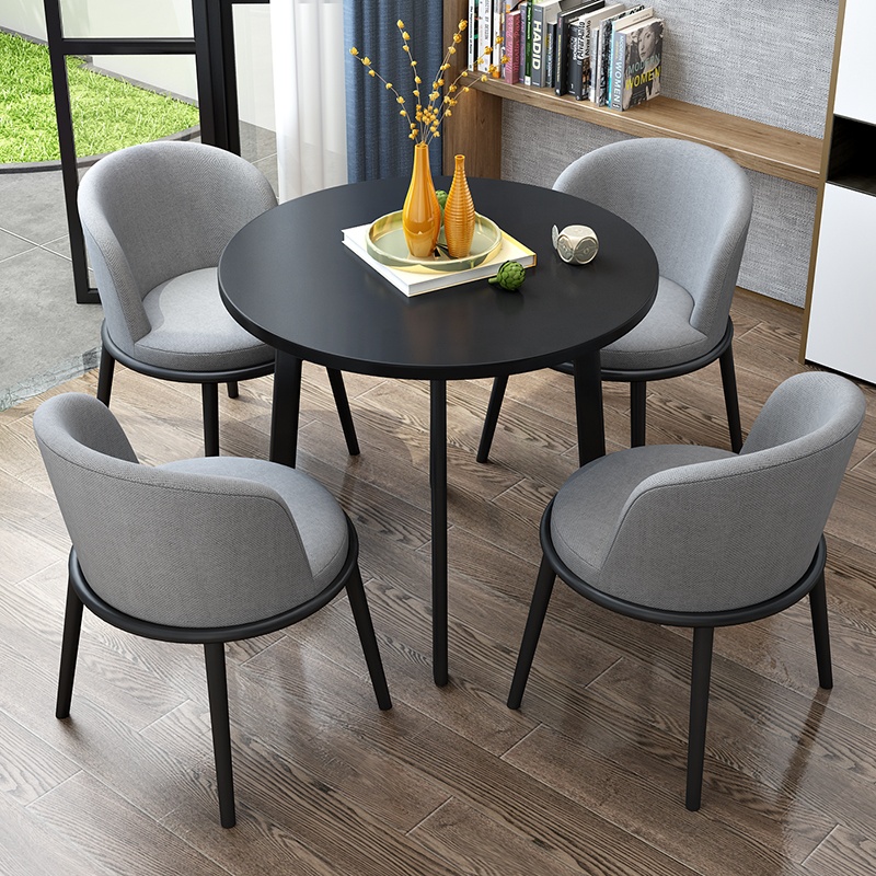 Простой в скандинавском стиле оптовая цена Балкон Кофейня мраморный узор белый круглый стол Лен кожаный чехол обеденный набор с 4 стульями