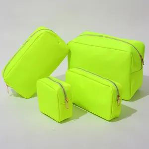Keymay现货新款糖果色尼龙袋化妆包定制霓虹绿色化妆包刺绣贴片包