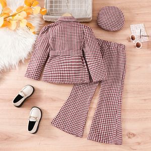 Caldo <span class=keywords><strong>ragazze</strong></span> Plaid berretto e abbigliamento Set 3 pezzi giacca Plaid cappotto e pantaloni a zampa di elefante vestito per le <span class=keywords><strong>ragazze</strong></span> - Product Image 4