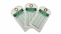 Étiquettes de sécurité rectangulaires en PVC personnalisées, brillantes, imperméables, avec languette de suspension pour utilisation en extérieur