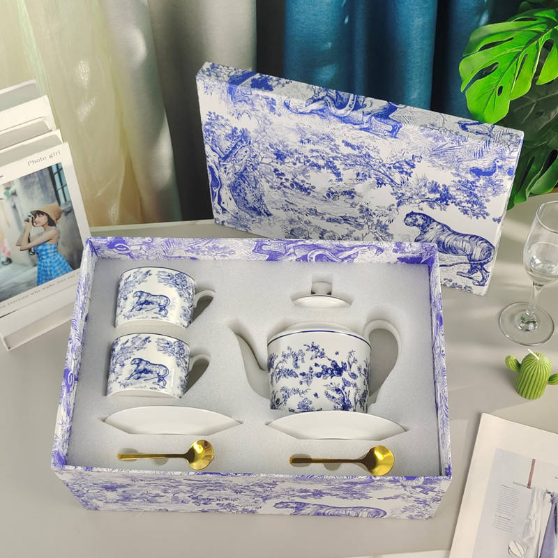 Bleu 1pot 2tasse 2 soucoupe 2 cuillère