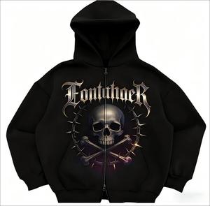 Sudadera con capucha gótica de forro polar grueso para hombre, estilo urbano holgado, de invierno, color liso, corte regular, largo regular, hombros caídos, teñido liso - Product Image 1