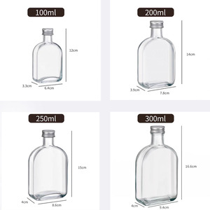 Bouteilles en verre carrées <span class=keywords><strong>de</strong></span> 250 ml et 300 ml en forme <span class=keywords><strong>de</strong></span> poche plate avec bouchons à vis en aluminium argenté pour la vente en gros - Product Image 5