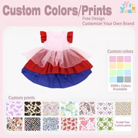 Robe en tulle respirante pour enfants, à blocs de couleur, avec manches courtes à volants, en tissu doux et superposé, pour petites filles, idéale pour les fêtes et le quotidien