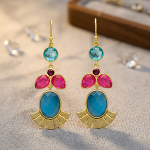Pendientes Étnicos en Tono Dorado y Plateado con Cuarzo Azul Claro para Boda o Compromiso - Product Image 3