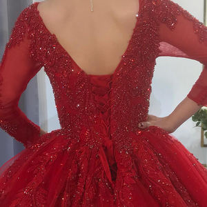 Jancember NS3915 <span class=keywords><strong>Abito</strong></span> da Sera <span class=keywords><strong>Rosso</strong></span> con Motivo Glitterato Modesto per Matrimoni con Maniche Lunghe in Pizzo - Product Image 3