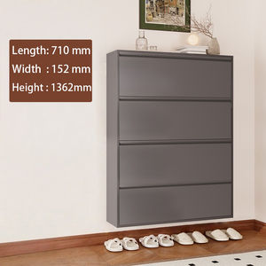 Scarpiera a Quattro Ripiani Grigio Scuro, Versatile, Moderna, Minimalista, Chiudibile a Chiave, Sottile, Pieghevole, Prezzo di Fabbrica - Product Image 2