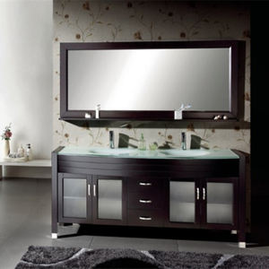 Meuble-lavabo de salle de bain moderne sur pied de luxe avec miroir LED, tiroirs à fermeture douce, double vasque et ensemble de rangement - Product Image 1