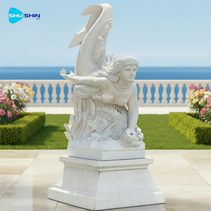 Fontana di Marmo a Forma di Sirena Personalizzata per Cortile <span class=keywords><strong>Villa</strong></span> Hotel Stile Design Europeo Fontana in Marmo Bianco in Vendita - Product Image 5