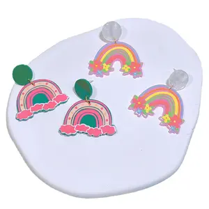 2024 New Sweet Earrings Cartoon Rainbow Petals Earrings Women Children Acrylic Colorful Fashion Earrings In Ali baba