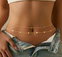 Nouvel ensemble de chaîne de taille à double couche en métal et disque, chaîne de corps réglable sexy, bijoux de corps pour femmes et accessoires abdominaux