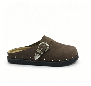 Mules en daim rétro à rivets brodés avec boucle, sabots compensés d'été à enfiler pour femmes, disponibles en noir et plusieurs couleurs - Product Image 2