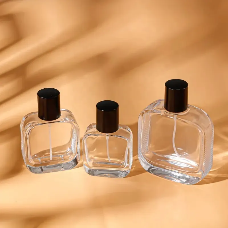卸売30ML 50ML 100ML透明ガラススプレー空の香水瓶黒いふた付き