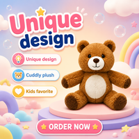 Boneka Beruang Teddy Cokelat Custom, Mainan Plush Klasik Duduk, Boneka Hewan Isi Kapas PP, Bulu Panjang Lembut, Mulut Bersulam, Hadiah Ulang Tahun