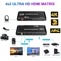 Matrice HDMI Justlink 4K 60Hz 4x2, commutateur multi-visionneur 4 entrées 2 sorties HDMI 2.0 HDCP2.2 HDR, extracteur audio ARC, EDID, télécommande IR