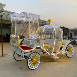 Carruaje de calabaza LED decorado en blanco y dorado con cubierta para lluvia para bodas al aire libre y desfiles nocturnos - Product Image 3