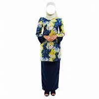 Baju Kurung décontracté pour femmes musulmanes, imprimé floral abstrait, manches évasées, tunique, jupe longue, sur mesure, ODM, OEM, vente en gros