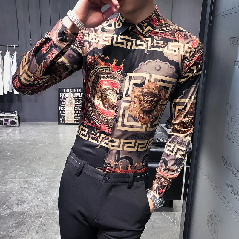 High Quality Fashion Men Oversized Casual Shirt Stripe Print Long Sleeve Men's Clothing Prom Party Cardigan Blouses