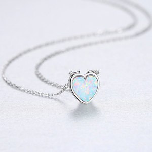 925 Sterling Silver Bạc Phong Cách Vòng Cổ Cho Phụ Nữ Mạ Vàng Đầy Màu Sắc Opal Hình Trái Tim Mặt Dây Chuyền Trên Liên Kết Chuỗi Dễ Thương Phong Cách - Product Image 2