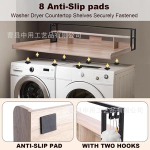 Wooden Washing Machine Cover <b>Storage</b> Rack With Countertop For <b>Laundry</b> Room <b>Organization</b> Durable Standing Type Rectangle Shelf - Product Image 5