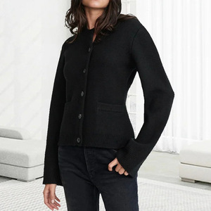 2026 Supplier Custom Knitwear <strong>Cardigan</strong> Oversized Quality European Button <strong>Black</strong> Knitted Sweater <strong>Cardigan</strong> Coat Women <strong>With</strong> <strong>Pocket</strong> - Product Image 4
