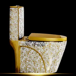 Ceramic Toilet Price Royal Luxury Gold Plated Toilet 1 Piece Commode Ceramic Water Closet 1 Piece Diamond Golden Toilet