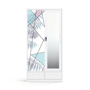Armoire à motifs métalliques avec portes coulissantes miroir et tiroirs inférieurs 900 mm pour l'organisation de la chambre - Product Image 1