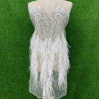 Robe de luxe 3D ornée de diamants pour mariage, spectacle de danse, avec plumes d'autruche, strass cousus main et accessoires en verre