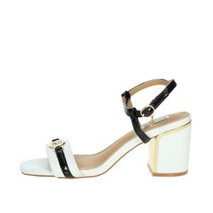 Sandales à talons Mariella Burani pour femme, blanc et noir, 51214, bout carré, talon bloc - Product Image 1