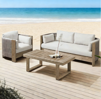 Ensemble de meubles d'extérieur en teck et rotin tressé, anti-corrosion, imperméable, durable, pour hôtel, villa, jardin, design moderne, effet vieilli