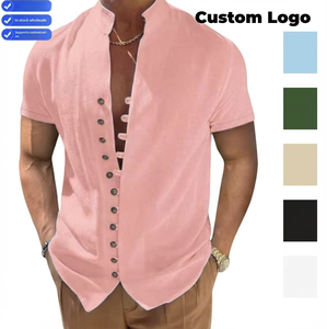 <span class=keywords><strong>Camisa</strong></span> de <span class=keywords><strong>Manga</strong></span> <span class=keywords><strong>Corta</strong></span> para <span class=keywords><strong>Hombre</strong></span>, Estilo Europeo Americano, Verano 2026, Vintage, de Algodón y <span class=keywords><strong>Lino</strong></span>, con Cuentas, Lavable a Máquina, Cuello Alto con Botones - Product Image 1