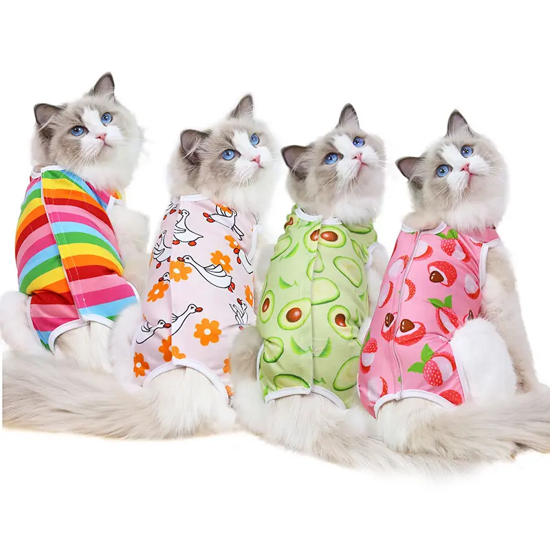 Comfortable Cute Pattern Custom Pet Clothes New Design Sterilization Recovery Suit Cat Surgery Pet Pajama Suit For Cats