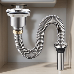 Conjunto de Desagüe para Lavabo de Baño de Acero Inoxidable Pulido Moderno, Anticorrosión, con Tubo Flexible en Forma de S de 3 Pulgadas, Sistema de Drenaje - Product Image 3
