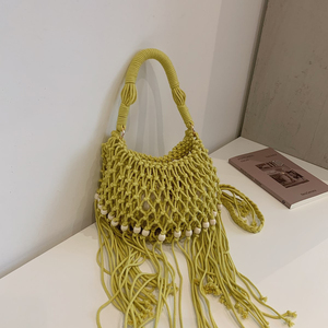 Bolso de Hombro Cruzado Bohemio Vintage 2026 <span class=keywords><strong>para</strong></span> Mujer, Tejido con Flecos, Diseño Calado, Borlas Hechas <span class=keywords><strong>a</strong></span> Mano, Cierre de Cordón, Ideal <span class=keywords><strong>para</strong></span> Playa - Product Image 1