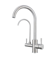 Robinet de cuisine monocommande en acier inoxydable 304 brossé, moderne, à montage sur plan, avec cartouche céramique, pour eau chaude et froide