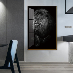 Peinture et art mural ANIMAL <span class=keywords><strong>Roi</strong></span> de la Jungle <span class=keywords><strong>Lion</strong></span> dans l'ombre Photographie blanche Cadre noir Art mural décorations pour la maison - Product Image 3