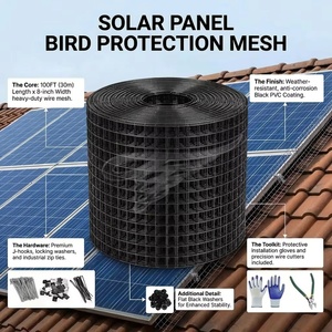 Critter Guard for Solar Panels | 8"x100ft PVC Coated Bird Blocker <strong>Kit</strong> with 60 Clips | No-Drilling Solar Panel Bird Proofing Mesh - Product Image 1