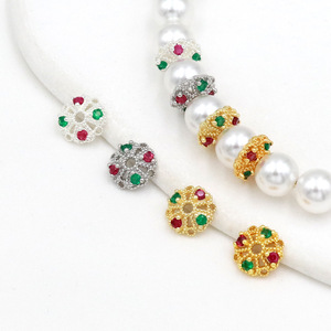 ตัวเว้นช่องลายดอกไม้ทอง 18K/14K และเงิน ประดับเพชรซิร์คอนแบบไมโครเซ็ต สำหรับงาน DIY เครื่องประดับ ลูกปัดลายกลีบดอกแบบโปร่ง ลูกปัดร้อยเชือก - Product Image 2