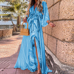 Vestido Maxi de Playa con Estampado Floral, Cuello en V, Botones Delanteros y Mangas Murciélago para Mujer, Tallas Grandes, Dropshipping Shopify - Product Image 3