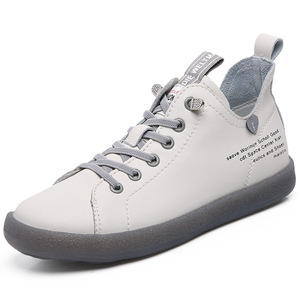Nouvelles baskets plates en <span class=keywords><strong>cuir</strong></span> de vachette avec bande élastique, chaussures décontractées mi-montantes, petites chaussures blanches tendance pour femmes, chaussures d'automne pour femmes - Product Image 1