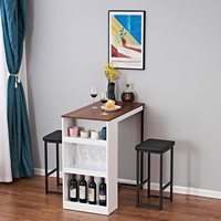 Ensemble de table à manger personnalisé en 3 pièces, table de bar de cuisine avec deux tabourets, étagères de rangement, chaises et table de restaurant