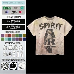T-shirt OEM pour <span class=keywords><strong>homme</strong></span> délavé à l'acide, imprimé, avec diamants, blanc double mercerisé brillant - Product Image 1